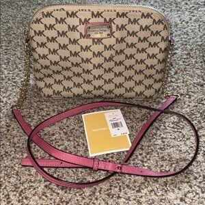 Michael Kors Beige and Pink Crossbody Bag